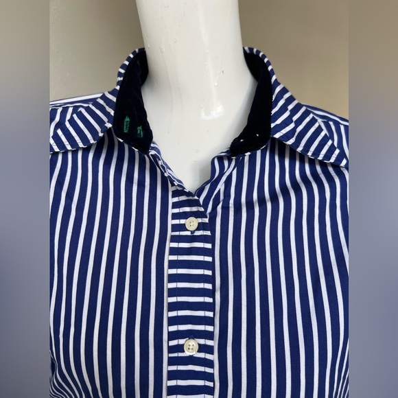 Tommy Hilfiger Women Size 4 Blue/white Striped Shirt Flip Cuff - Super Cute! - Picture 12 of 15
